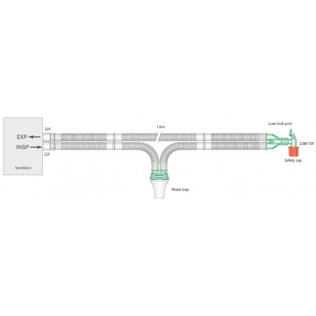 Circuito Respiratorio 22mm con Trampa de Agua y Codo 1,6m